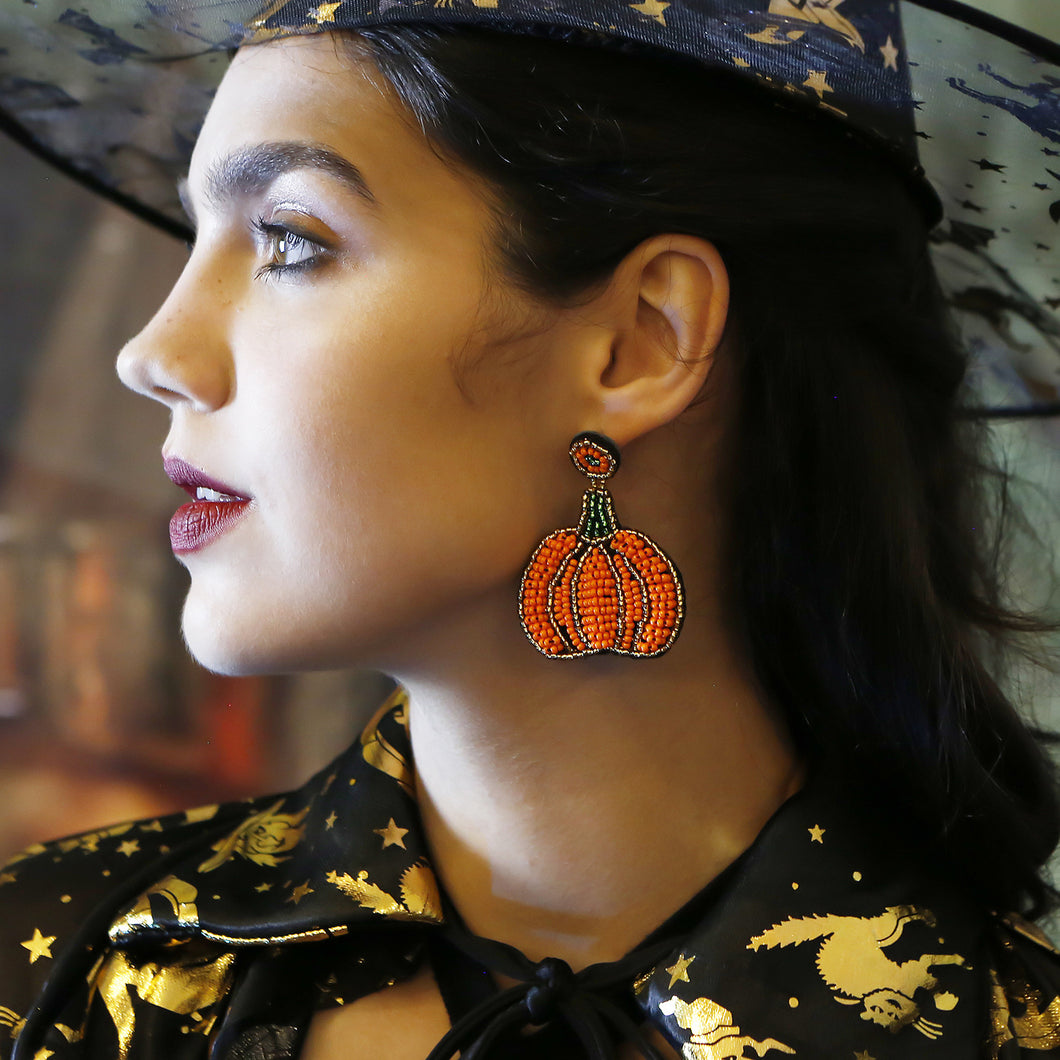 Halloween Pumpkin Handmade Beaded Earrings